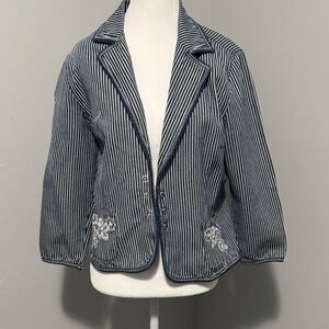 Ruby Rd. Blue and White Striped Blazer